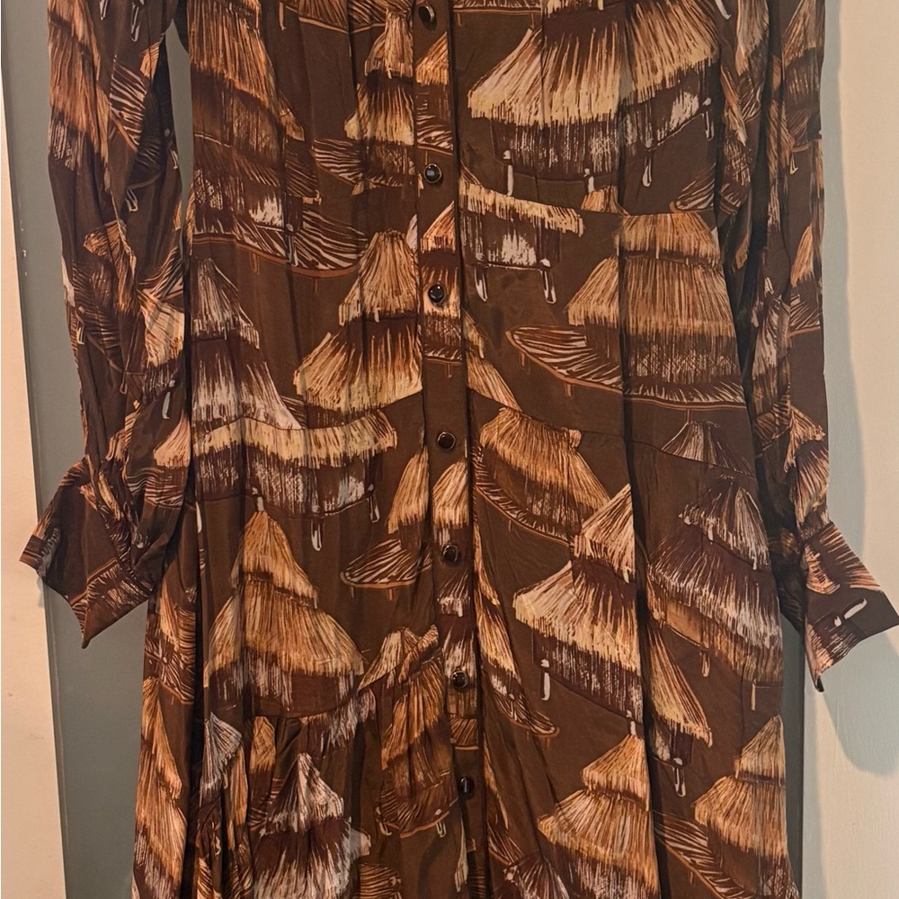 Farm Rio Malocas Beige Brown Long Sleeve Maxi M never been worn before - Picture 3 of 4